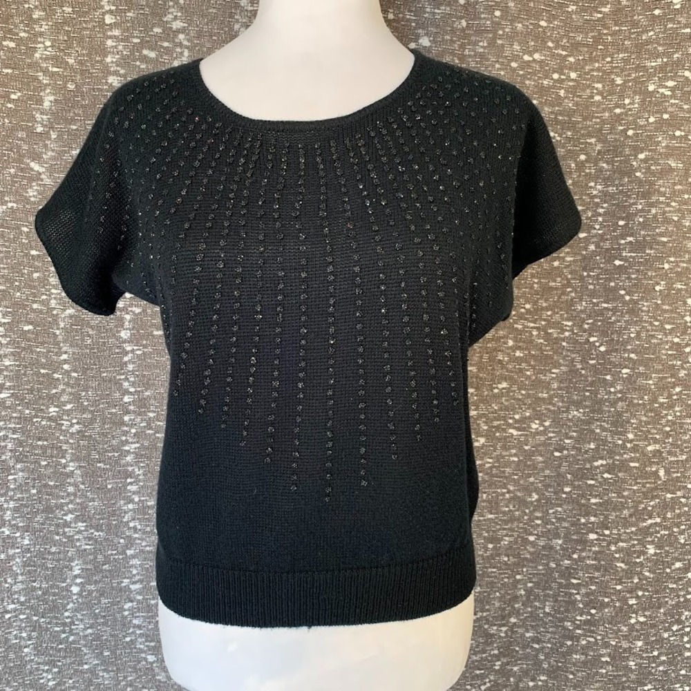 Vtg 70s/80s Keneth Too!‎ Short Sleeve Pullover Glitter Sweater Union Made Womens